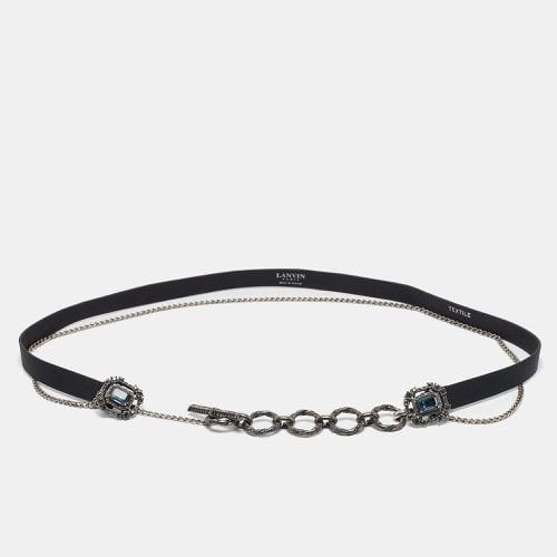 Lanvin Black Leather and Chain Crystals Embellished Waist Belt - Lanvin - Modalova