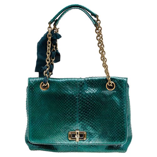 Lanvin Metallic Sea Green Python Leather Happy Shoulder Bag - Lanvin - Modalova