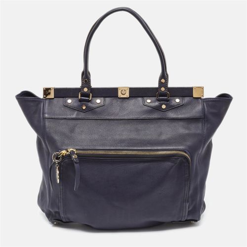 Lanvin Navy Blue Leather Magnetic Frame Tote - Lanvin - Modalova