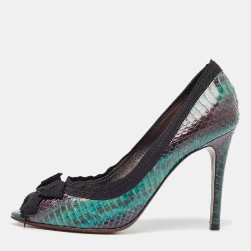 Lanvin Green/Black Python Bow Peep Toe Pumps Size 39.5 - Lanvin - Modalova