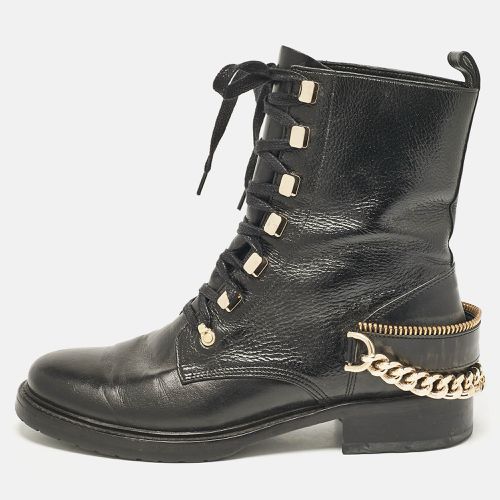 Lanvin Black Leather Chain Detail Lace Up Ankle Length Boots Size 40 - Lanvin - Modalova