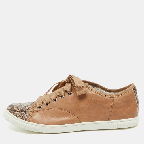 Lanvin Brown Leather and Snakeskin Cap Toe Low Top Sneakers Size 39 - Lanvin - Modalova