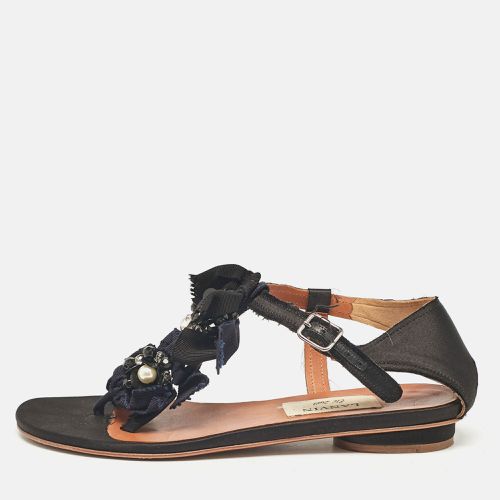 Lanvin Black Satin Crystals Embellished Flat Sandals Size 37 - Lanvin - Modalova