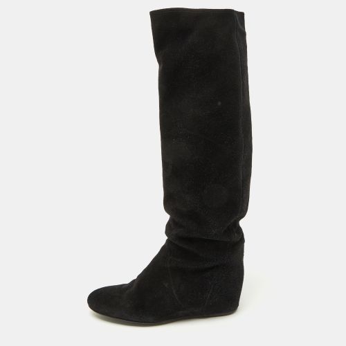 Lanvin Black Suede Knee Length Wedge Boots Size 39 - Lanvin - Modalova