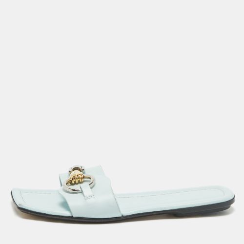 Lanvin Blue Leather Embellished Flat Slides Size 38 - Lanvin - Modalova