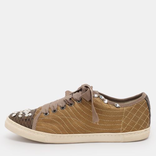 Lanvin Gold Quilted Leather Crystal Embellished Low Top Sneakers Size 40 - Lanvin - Modalova