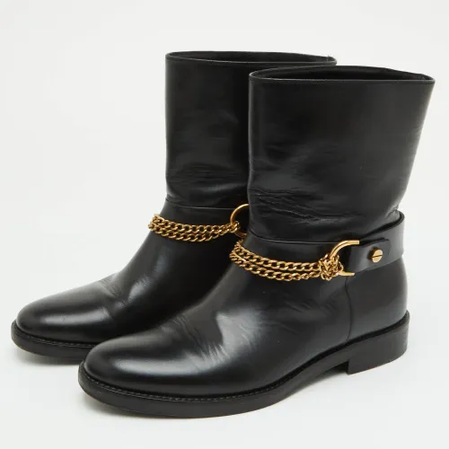 Size 38 Leather Chain Link Ankle Length Boots - Lanvin - Modalova