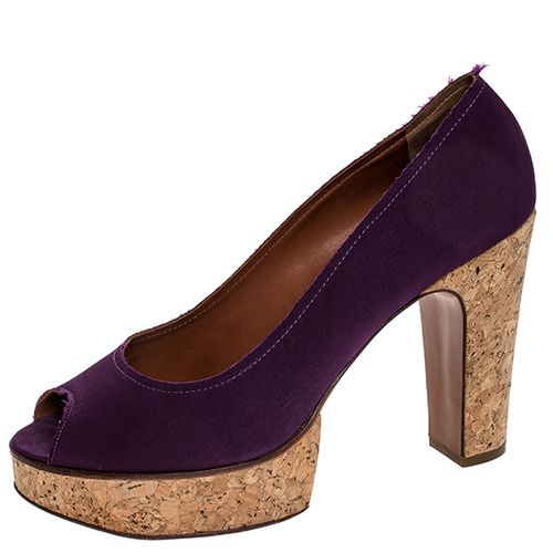 Canvas Peep Toe Platform Pumps Size 41 - Lanvin - Modalova