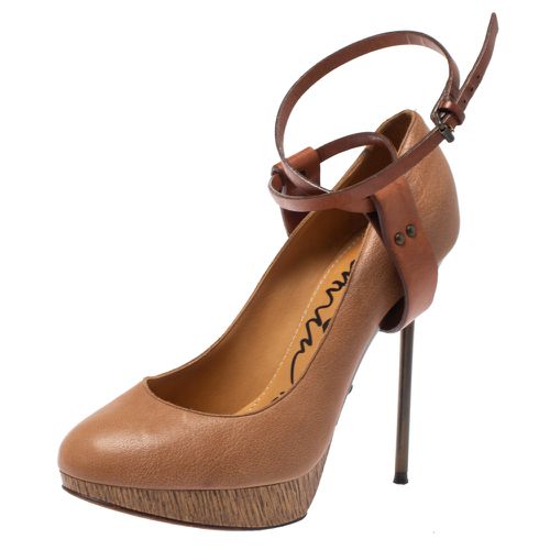 Lanvin Beige/Brown Leather Ankle Strap Platform Pumps 39 - Lanvin - Modalova