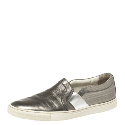 Metallic Grey Leather Slip On Sneakers Size 37 - Lanvin - Modalova