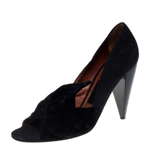 Lanvin Black Felt And Velvet Bow Embellished Open Toe Pumps Size 40 - Lanvin - Modalova