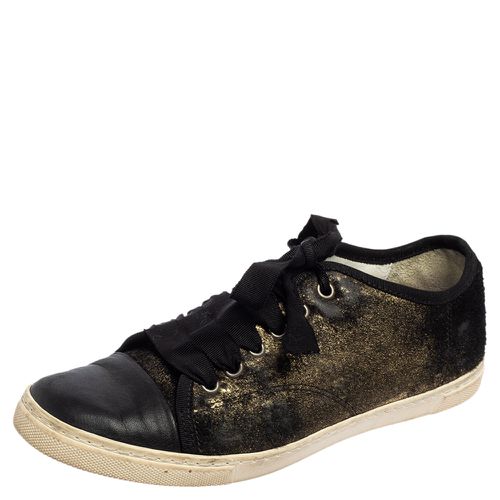 Lanvin Black/Gold Calf Hair and Leather Low-Top Sneakers Size 37 - Lanvin - Modalova