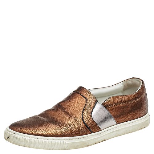 Lanvin Metallic Bronze Texture Leather Slip On Sneakers Size 38 - Lanvin - Modalova