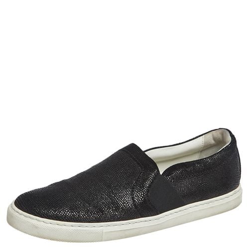 Lanvin Black Lizard Embossed Leather And Suede Slip On Sneakers Size 37 - Lanvin - Modalova