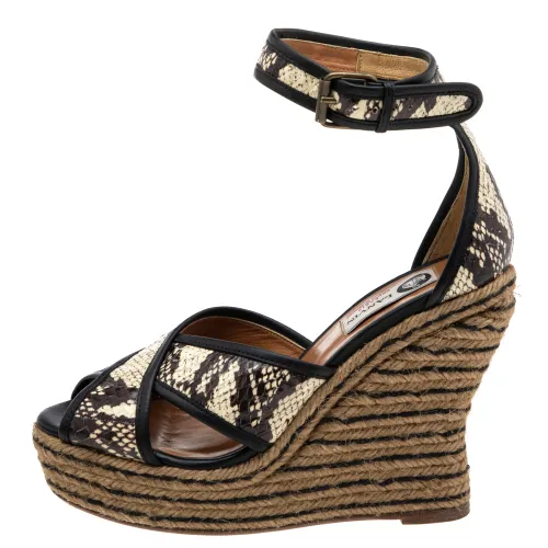 Brown Python Embossed Leather Platform Wedge Sandals Size 37 - Lanvin - Modalova