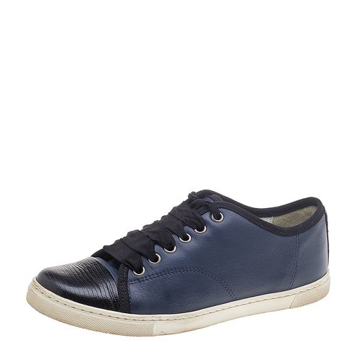 Navy Blue Lizard Embossed and Leather Low Top Sneakers Size 36 - Lanvin - Modalova