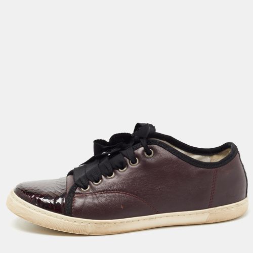 Lanvin Burgundy Leather and Embossed Python Cap Toe Low Top Sneakers Size 37 - Lanvin - Modalova