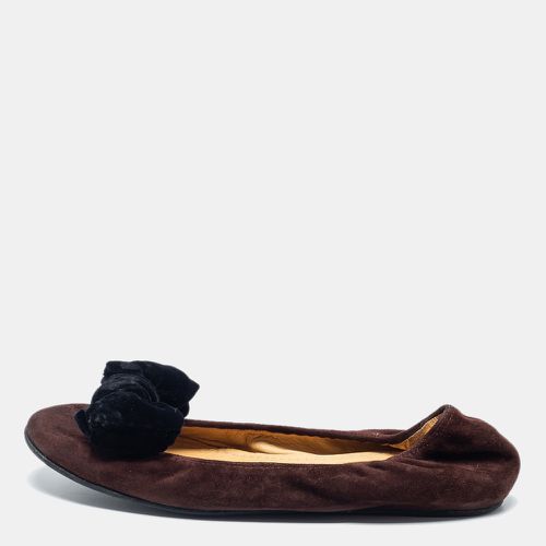 Lanvin Brown Suede Leather Bow Scrunch Ballet Flats Size 38 - Lanvin - Modalova