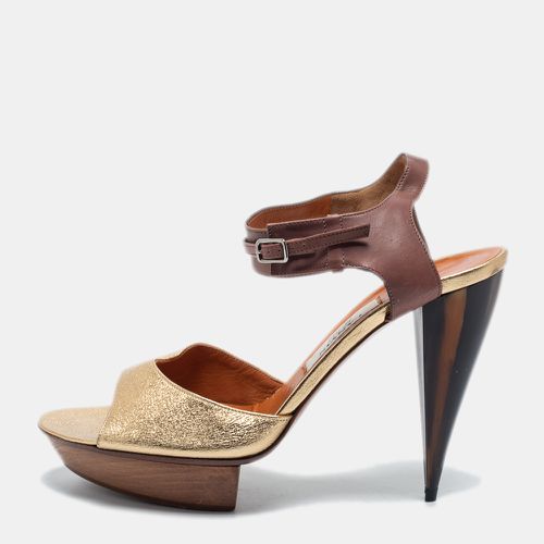 Lanvin Gold/Brown Leather Ankle Strap Sandals Size 40 - Lanvin - Modalova