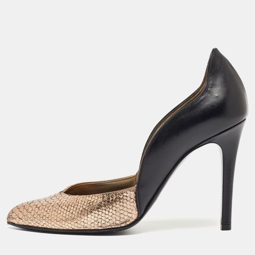 Lanvin Metallic/Black Embossed Python and Leather Pumps Size 38 - Lanvin - Modalova