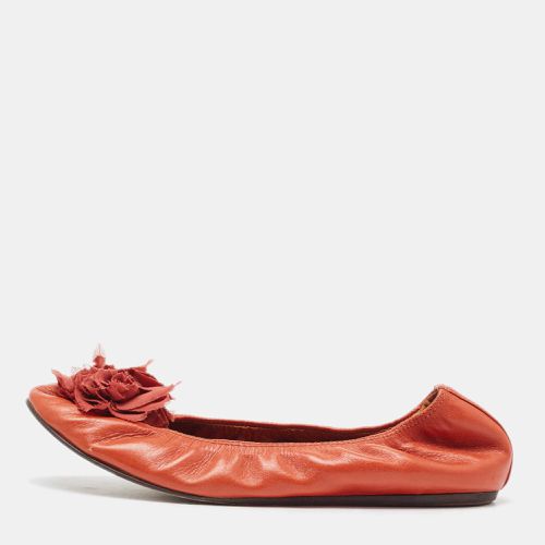 Leather Flower Scrunch Ballet Flats Size 37.5 - Lanvin - Modalova