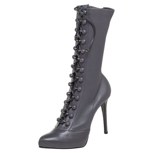 Le Silla Grey Leather Lace Up Mid Calf Boots Size 40 - Le Silla - Modalova