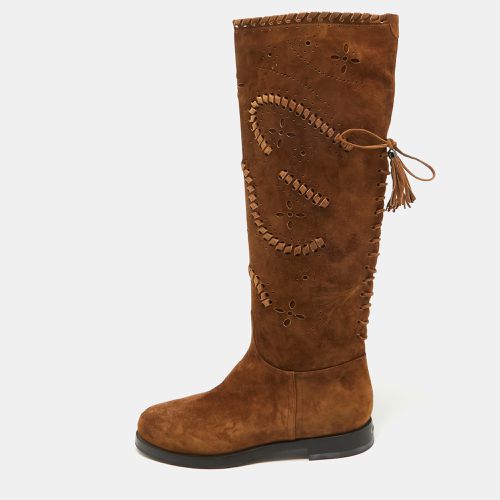 Le Silla Brown Laser Cut Suede Tassel Detail Knee Length Boots Size 40 - Le Silla - Modalova