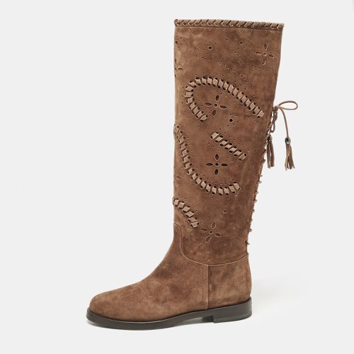 Le Silla Brown Laser Cut Suede Whipstitched Knee Length Boots Size 37 - Le Silla - Modalova