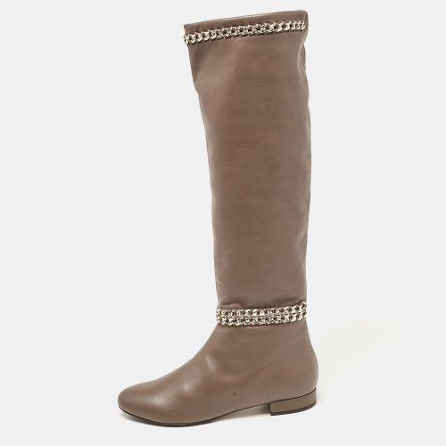 Le Silla Brown Leather Chain Detail Knee Length Boots Size 37.5 - Le Silla - Modalova