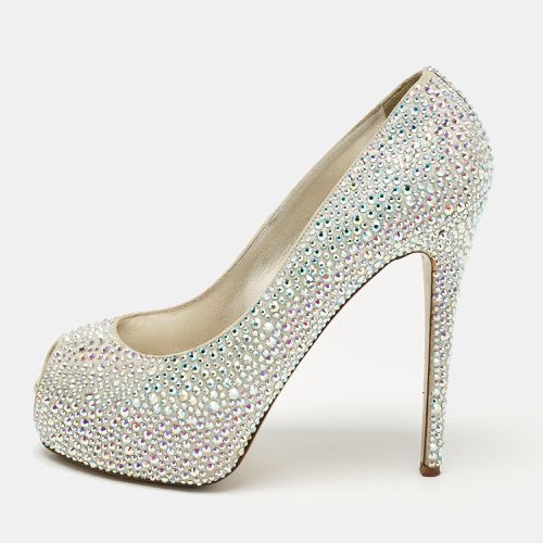 Le Silla Silver Crystal Embellished Suede Peep Toe Platform Pumps Size 37 - Le Silla - Modalova