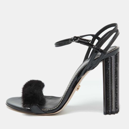 Le Silla Black Fox Fur and Patent Leather Ankle Strap Sandals Size 39 - Le Silla - Modalova