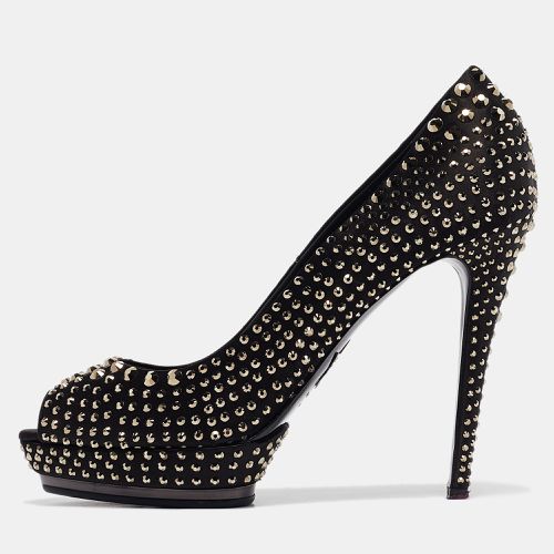 Le Silla Black Satin Crystals Peep Toe Pumps Size 41 - Le Silla - Modalova