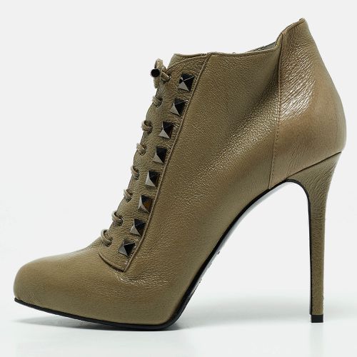 Le Silla Olive Green Leather Studded Pointed Toe Lace Up Ankle Booties Size 39 - Le Silla - Modalova