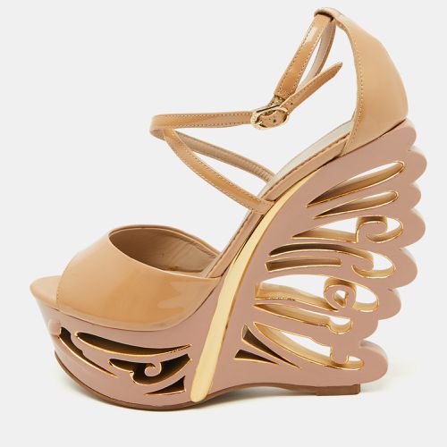 Le Silla Beige Patent Leather Butterfly Platform Wedge Sandals Size 38 - Le Silla - Modalova