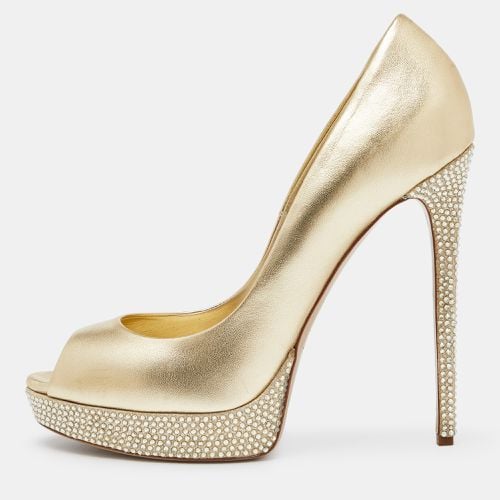 Le Silla Gold Leather Crystal Embellished Platform Peep Toe Pumps Size 40 - Le Silla - Modalova