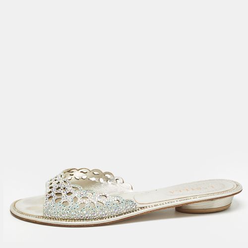 Le Silla Silver Crystal Embellished Textured Suede Flat Slides Size 37.5 - Le Silla - Modalova