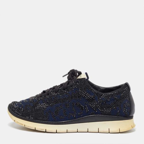 Le Silla Navy Blue/Black Knit Fabric and Leather Crystal Embellished Low Top Sneakers Size 42 - Le Silla - Modalova