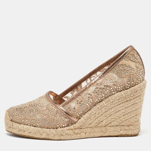 Le Silla Metallic Beige/Gold Lace and Leather Espadrille Wedge Pumps Size 37 - Le Silla - Modalova