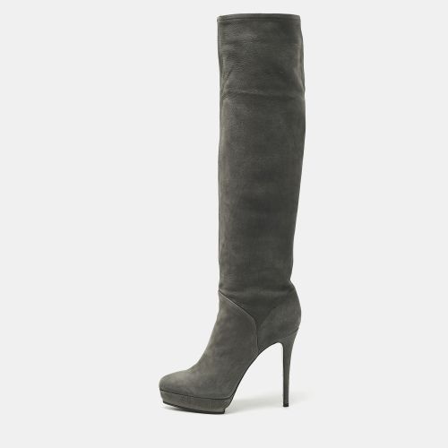 Le Silla Grey Nubuck Leather Velour Knee Length Boots Size 38 - Le Silla - Modalova
