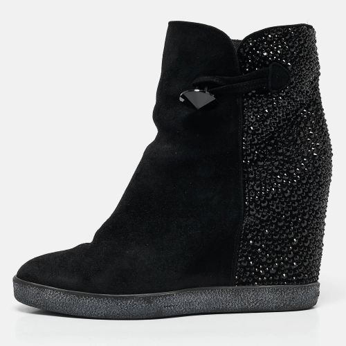 Le Silla Black Suede Crystal Embellished Wedge Ankle Length Boots Size 37 - Le Silla - Modalova