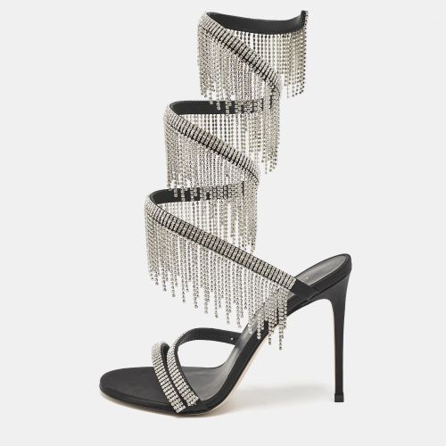 Le Silla Black Satin Crystal Embellished Jewels Ankle Wrap Sandals Size 38 - Le Silla - Modalova