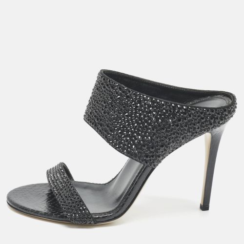 Le Silla Black Snakeskin Embossed Leather and Suede Crystal Embellished Slide Sandals Size 37.5 - Le Silla - Modalova