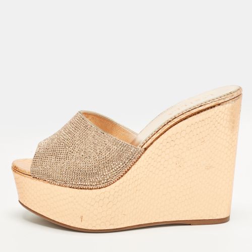 Size 40 Crystals and Python Embossed Leather Wedge Sandals - Le Silla - Modalova