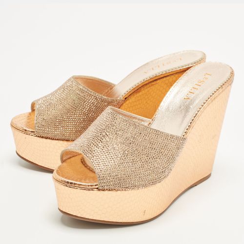 Size 40 Crystals and Python Embossed Leather Wedge Sandals - Le Silla - Modalova