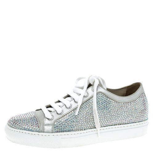 Le Silla Grey Crystal Embellished Suede Lace Up Sneakers Size 36 - Le Silla - Modalova