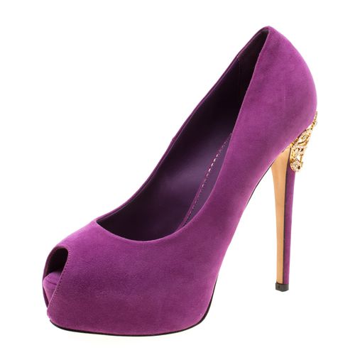 Enio Silla For Le Silla Purple Suede Open Toe Crystal Embellished Heel Platform Pumps Size 37 - Le Silla - Modalova