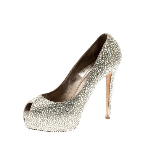 Le Silla Metallic Gold Crystal Embellished Leather Peep Toe Platform Pumps Size 39 - Le Silla - Modalova