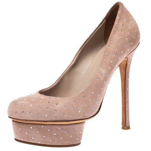 Le Silla Beige Crystal Embellished Suede Platform Pumps Size 36 - Le Silla - Modalova