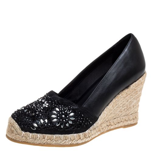 Le Silla Black Leather And Suede Embellished Wedge Espadrille Pumps Size 37 - Le Silla - Modalova