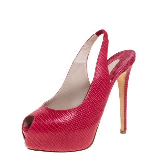 Le Silla Red Lizard Embossed Leather Slingback Platform Sandals Size 39 - Le Silla - Modalova